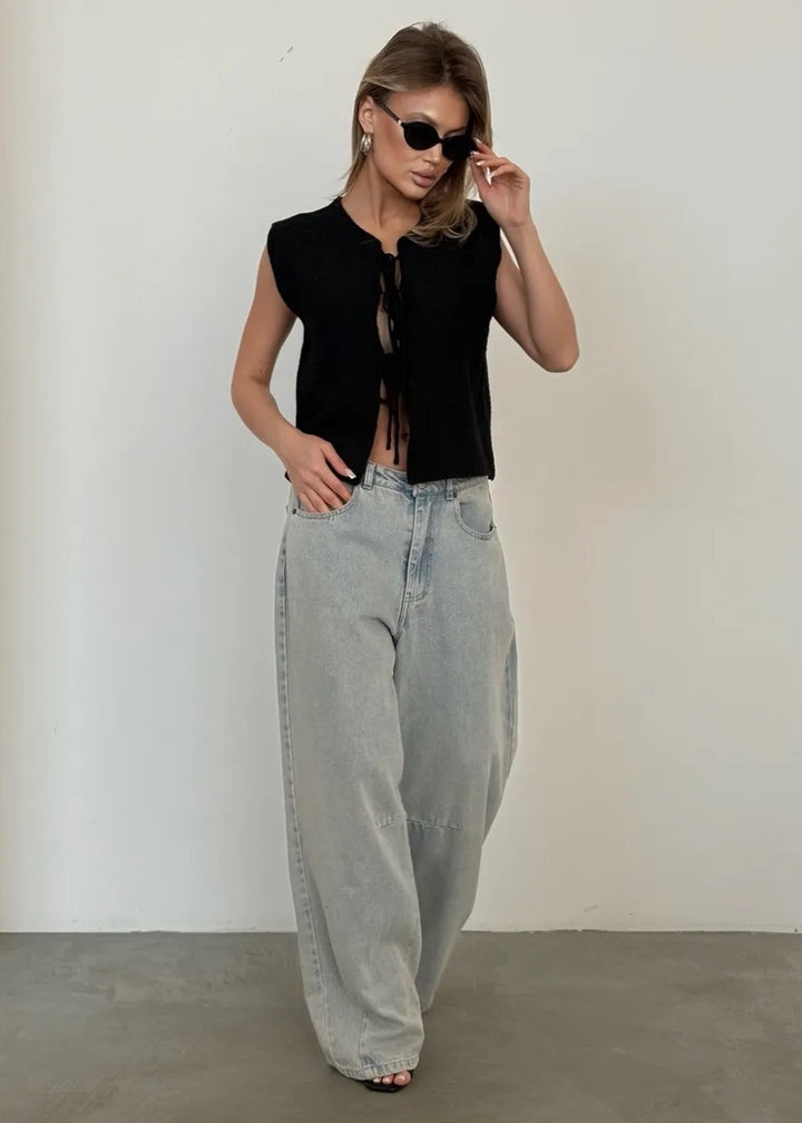 Front Tie Vest Center Placket Seed Stitch