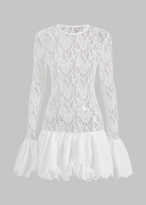 Round Neck Bell Sleeve Lace Mini Dress