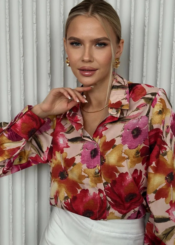 Bright Floral Print Long Sleeved Shirt