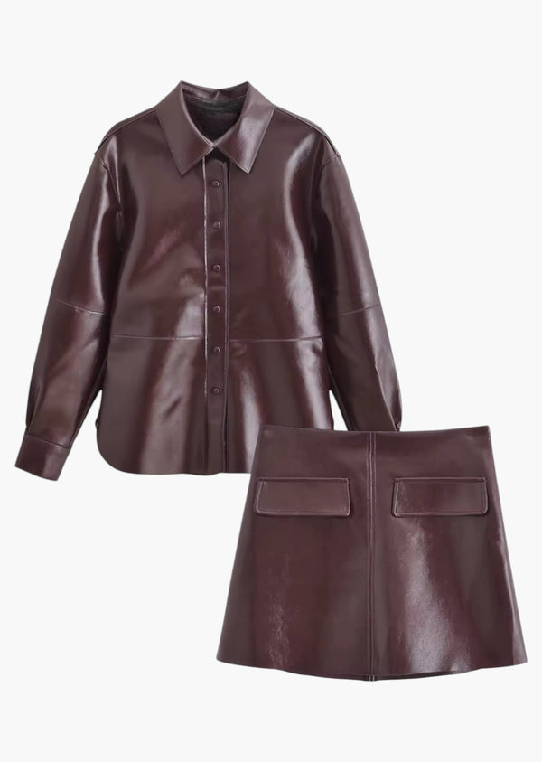 Patent Leather Two-Piece Outfit Set