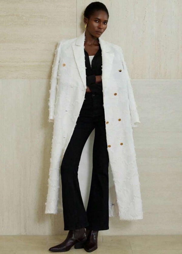 Notch Lapel Frayed Texture Long Coat