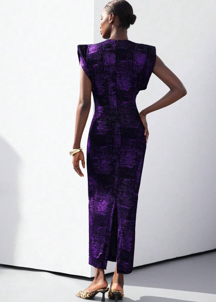 Seashell Button Maxi Shoulder Pad Dress