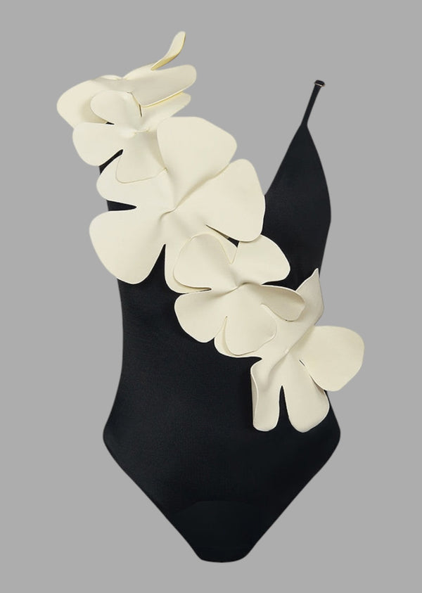 Asymmetrical 3D Flowers Decor Monokini