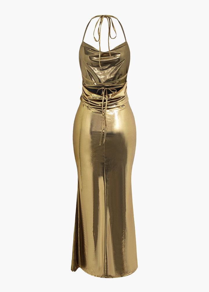 Backless Metallic Slip Dress