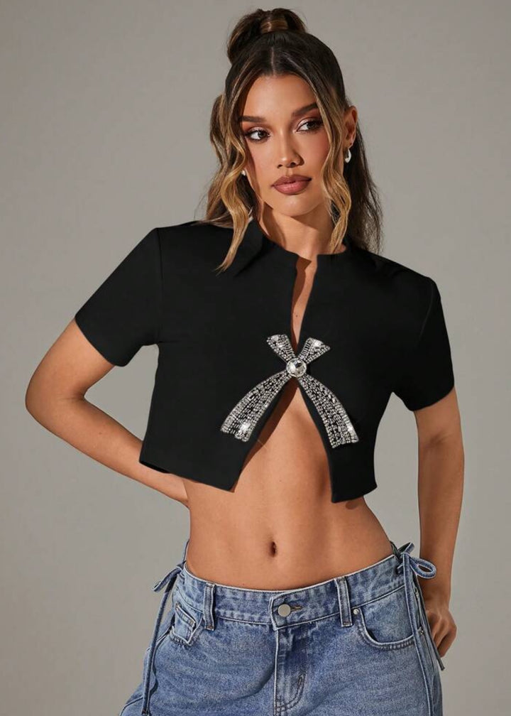 Odessa Rhinestone Decor Crop Top