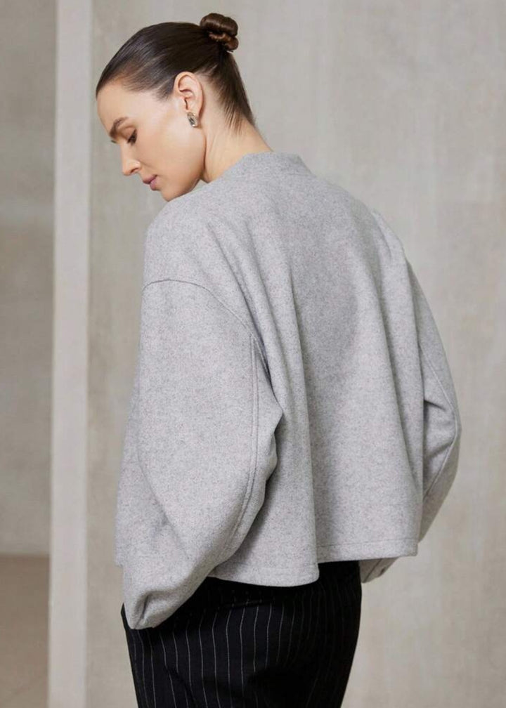 Felted Zip Front Cropped Bomber Jacket