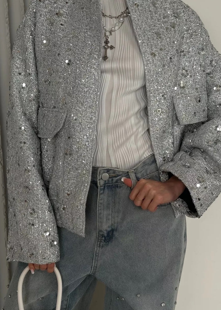 Sequined Loose Bomber Jacket