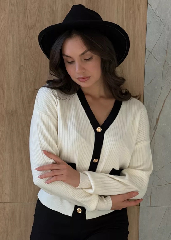 Long-Sleeved Colorblock Cardigan