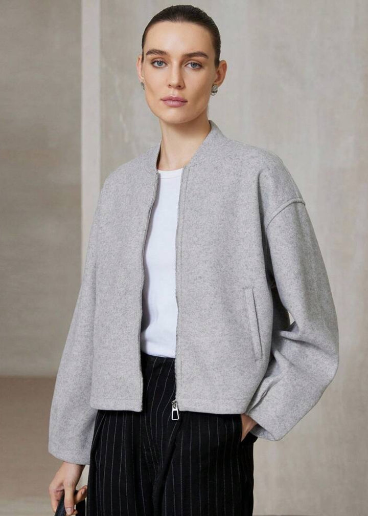 Felted Zip Front Cropped Bomber Jacket