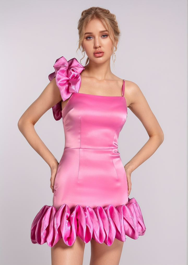 Felicia Satin Ruffled Dress