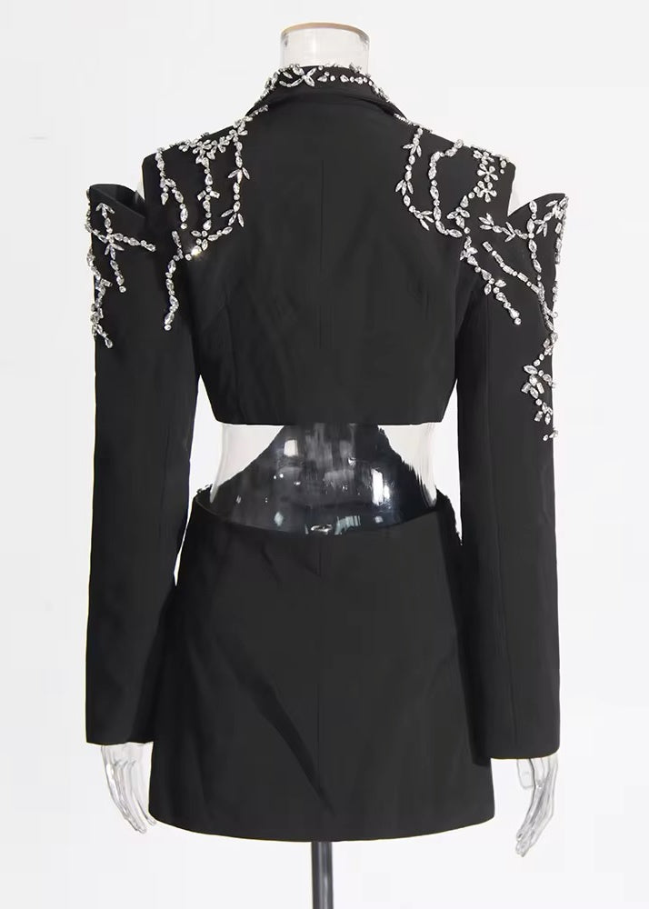 Allison Rhinestone Embroidery Hollow-Out Blazer