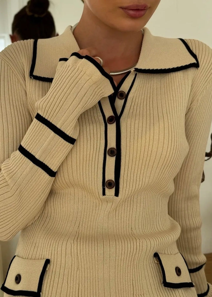 Contrast Edge Long Sleeve Knitted Dress