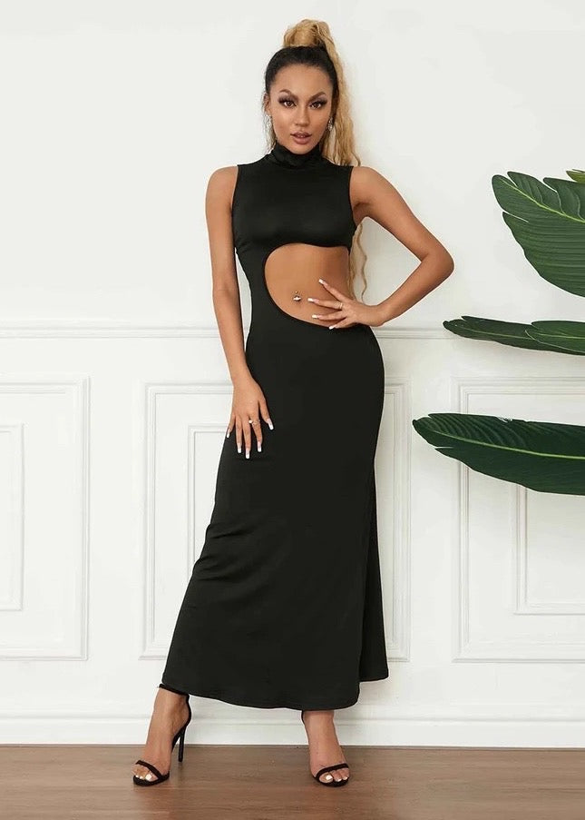 Mock Neck Sleeveless Hollow-Out Maxi Dress