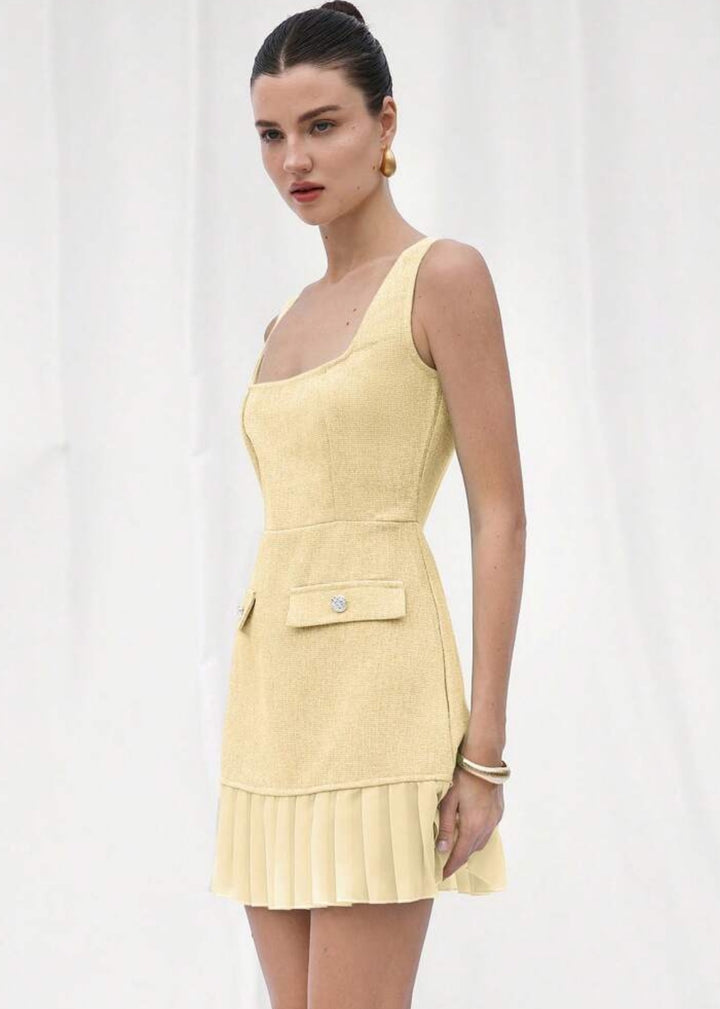 Square Neck Bustier A-Line Dress with Pockets