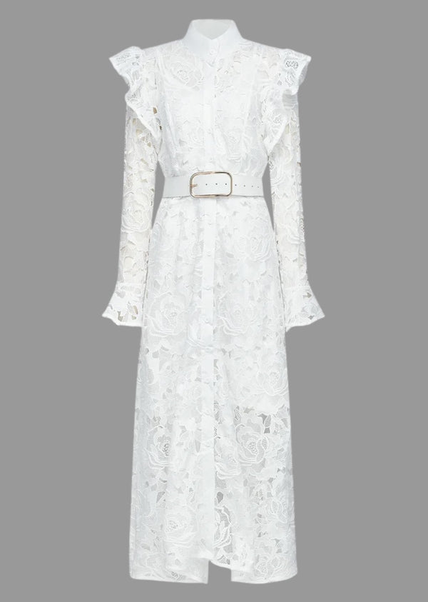 Rosalinda Floral Lace Dress in White