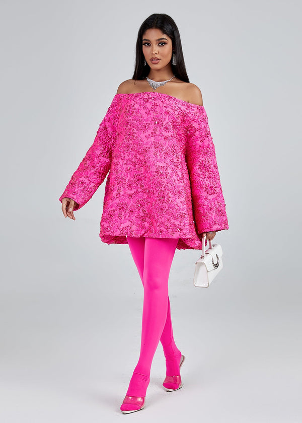 Embroidered Sequin Off-The-Shoulder Mini Dress