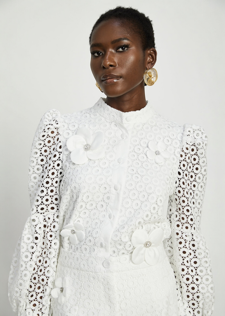 Floral Appliqué Lace Long Sleeve Set