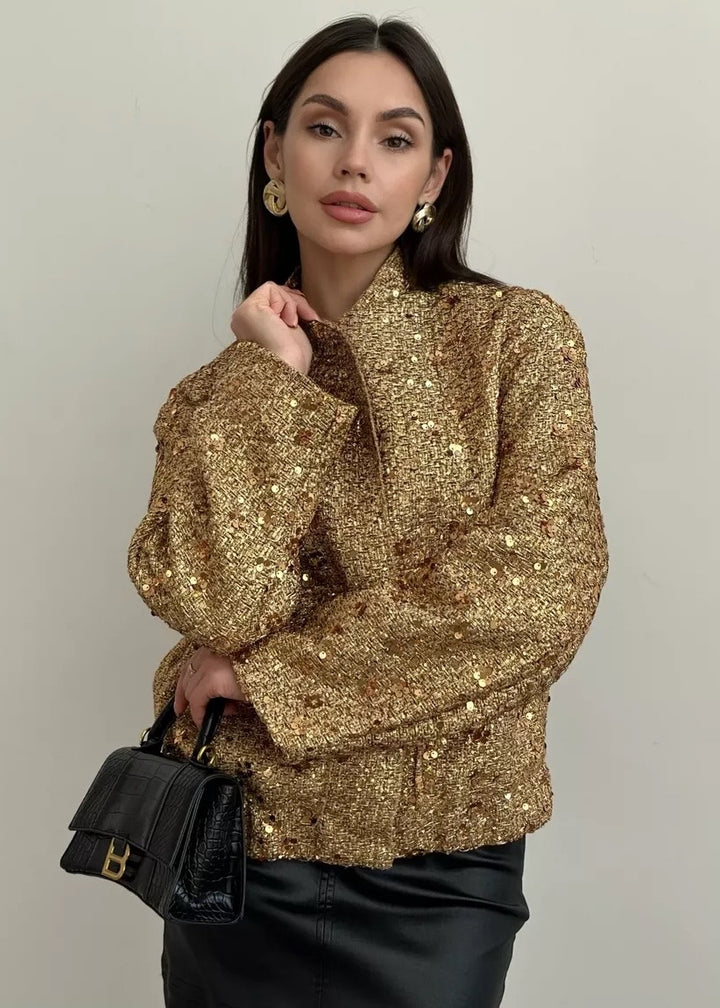 Sequined Loose Bomber Jacket