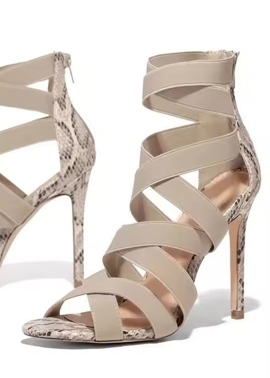 Snakeskin Pattern Peep Toe High-Heeled Sandals