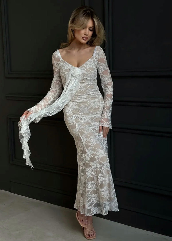 Long Sleeve Whisper Lace Maxi Dress