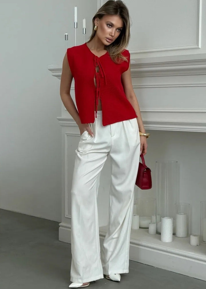 Front Tie Vest Center Placket Seed Stitch