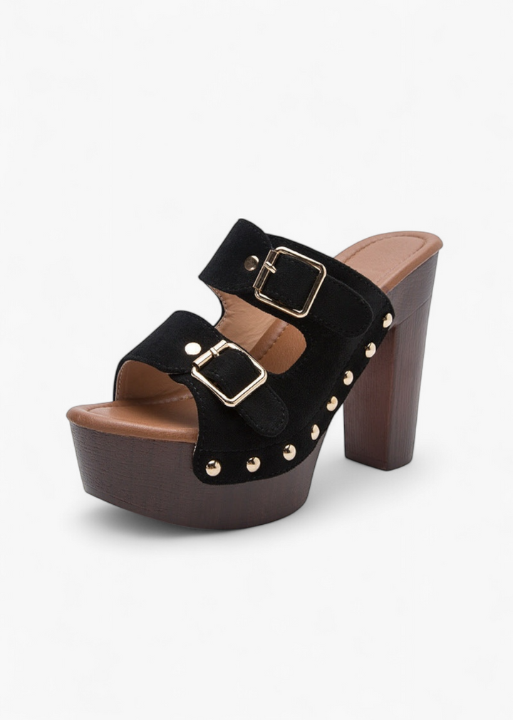 Suede Double Strap Buckle Platform Mules
