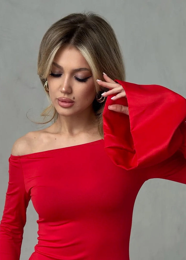 Off-Shoulder Bell Sleeve Bodycon Maxi Dress