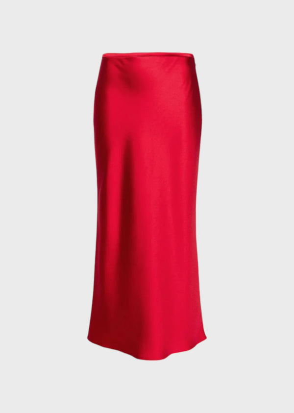 Carole Red Satin Maxi Skirt