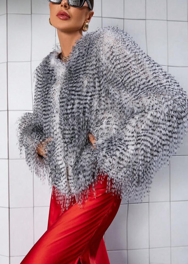 Open Front Faux Fur Fringe Jacket