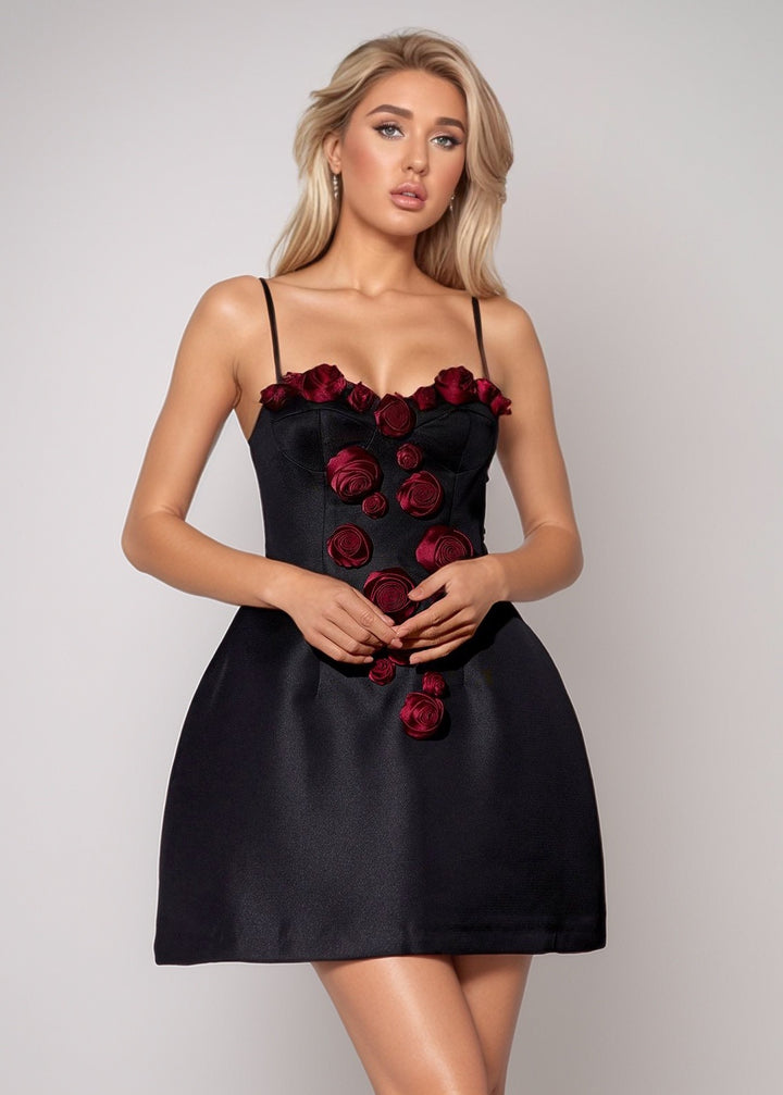 Cathy 3D Roses Decor A-Line Dress