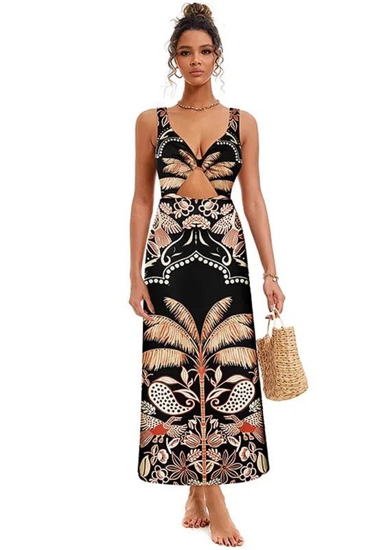 African Print One-Piece Swimsuit & Maxi Skirt