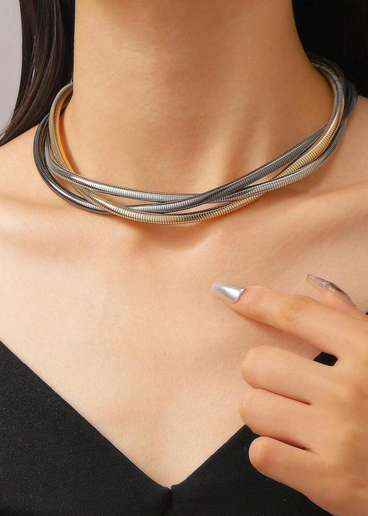 Intertwined Design Metal Choker Necklace