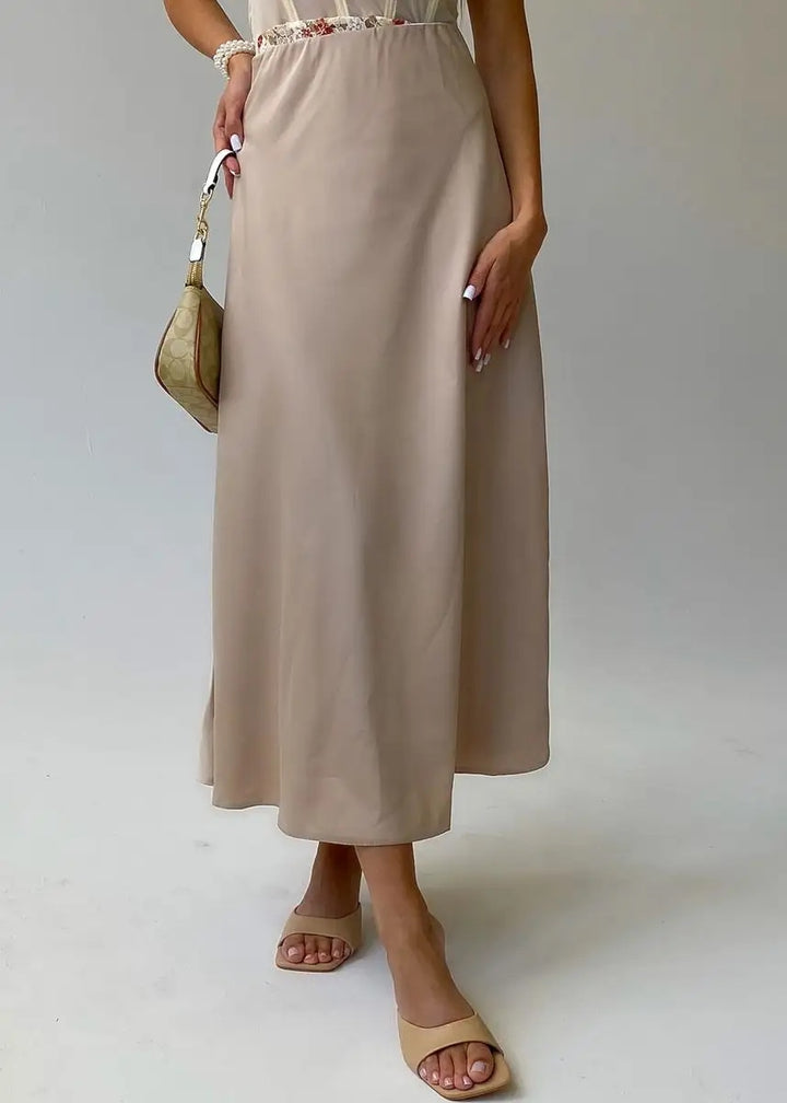 Mermaid Hem Satin Midi Skirt