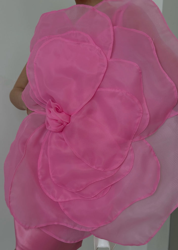 One Shoulder Big Flower Detail Mini Dress