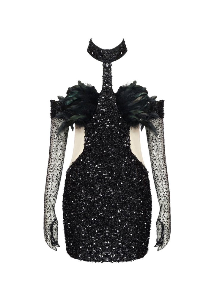 Effie Feather Decor Sequined Dress