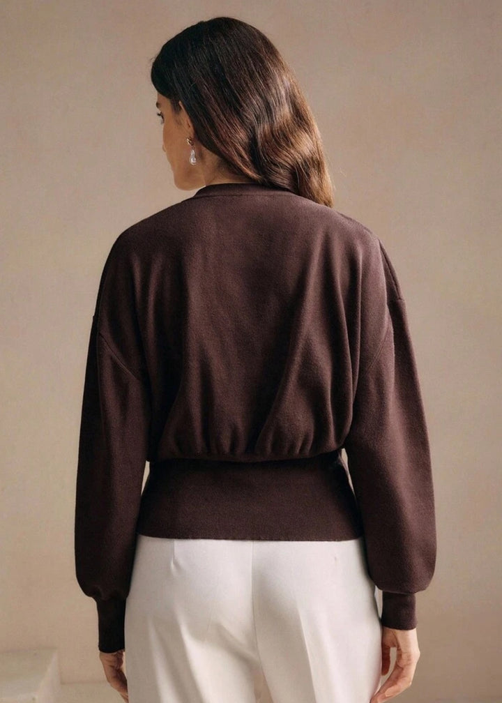 V-Neck Gold Button Rib Knit Cardigan