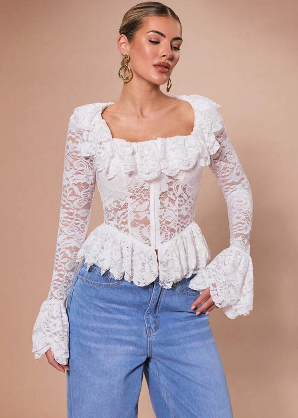 Bell Sleeve Ruffle Lace Top