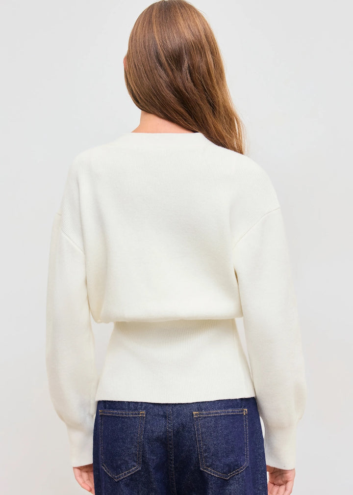 V-Neck Gold Button Rib Knit Cardigan