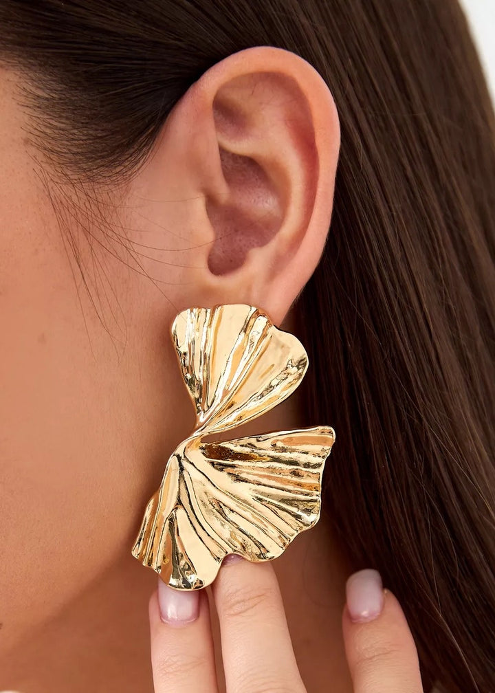 Petal Shape Large Metallic Earrings