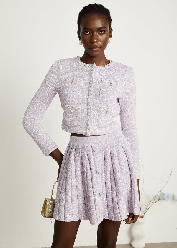 Cropped Bouclé Four Pocket Button Cardigan