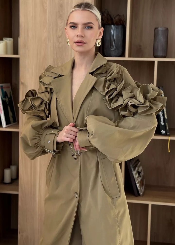 Sybil Ruffle Shoulder Trench Coat