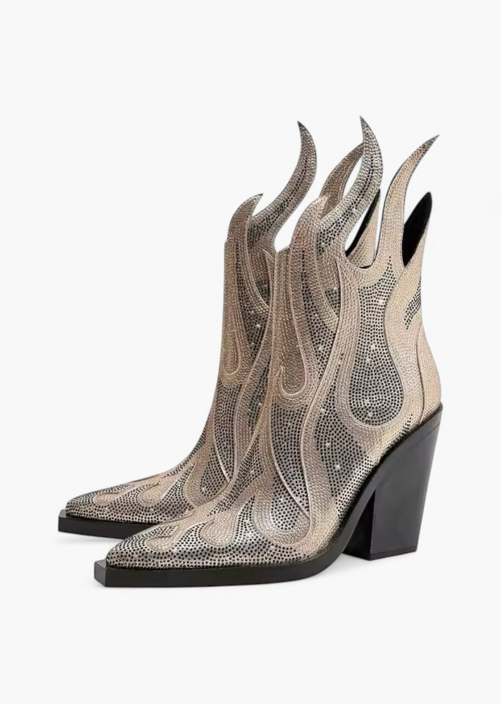 Western Style Rhinestone Ankle Boots