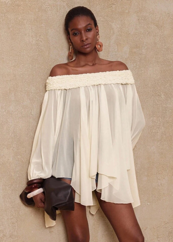 Off-Shoulder Smocked Peasant Tunic