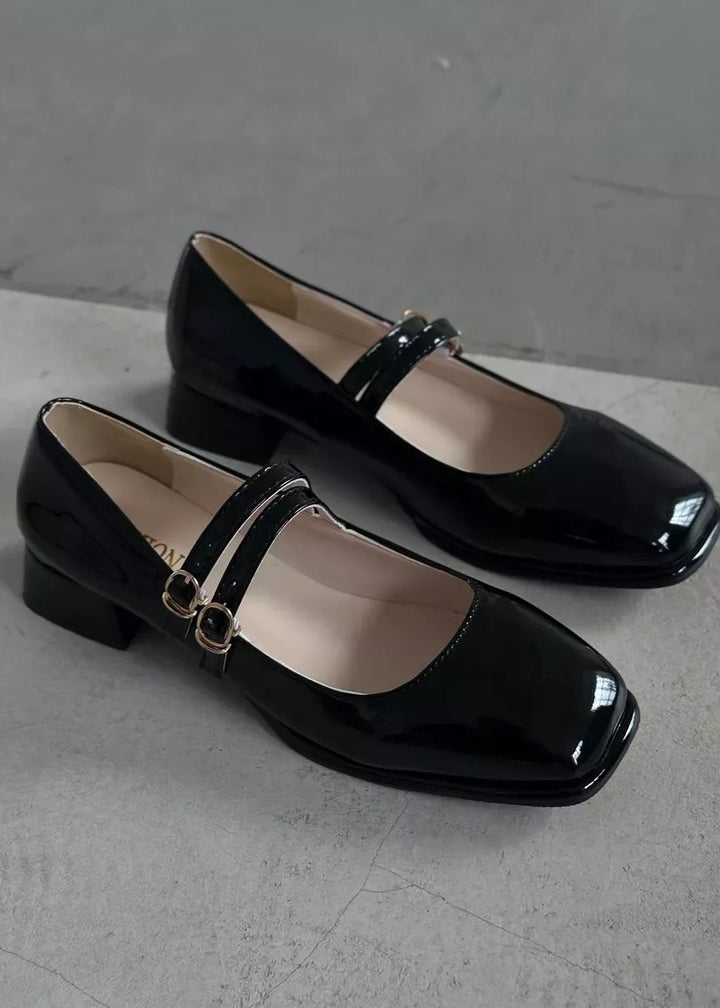 Patent Leather Square Toe Low Heel Shoes