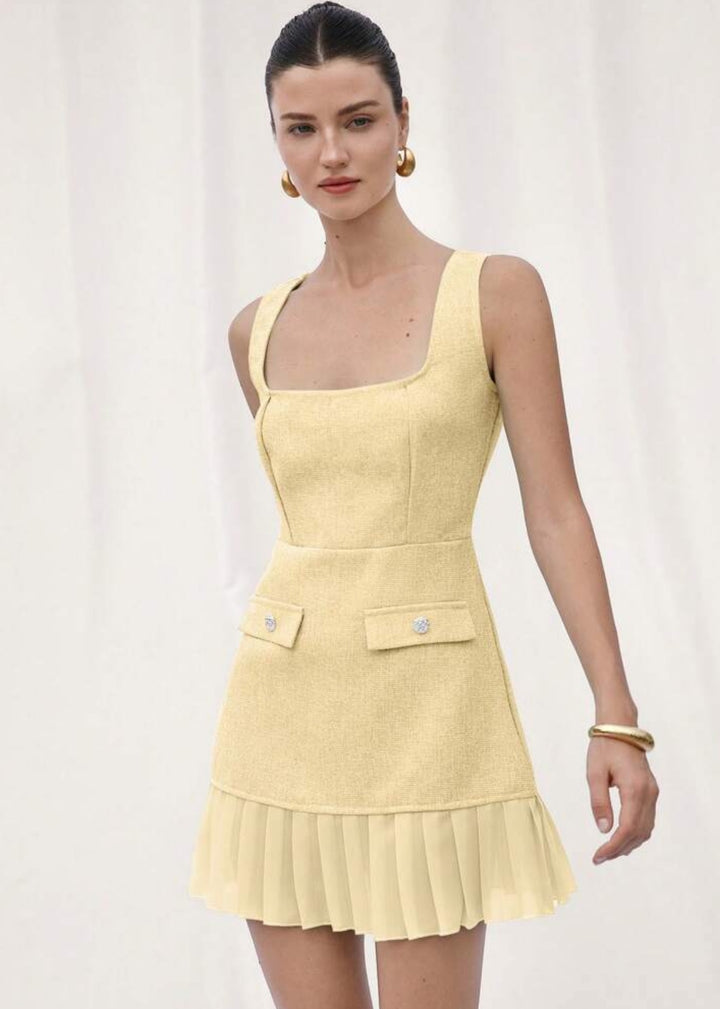 Square Neck Bustier A-Line Dress with Pockets