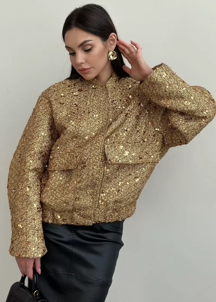 Sequined Loose Bomber Jacket