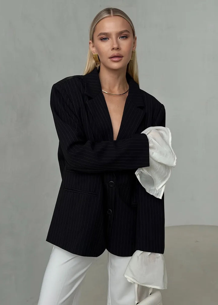 Patch Cuffs Striped Oversized Blazer