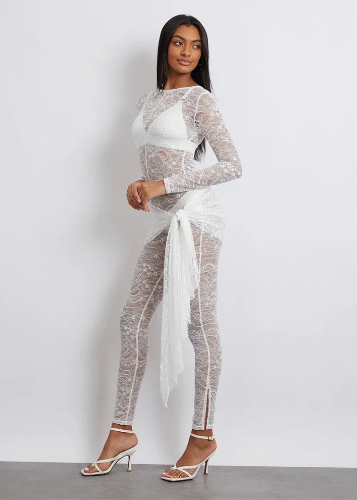 Long Sleeved Lace Sheer Jumpsuit