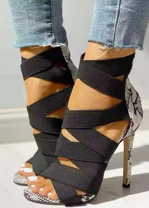 Snakeskin Pattern Peep Toe High-Heeled Sandals