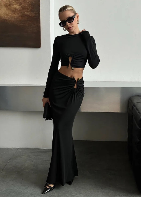 Long Sleeved Crop Top & Maxi Skirt Bodycon Set